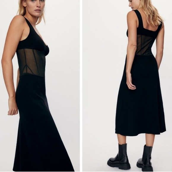 Zara knit midi dress with corset mesh insert - Picture 4 of 12